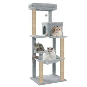 Furrlovers Cat Tree with Condo, Hammock, Hanging Ball & Jute Rope Scratching Posts (Grey)