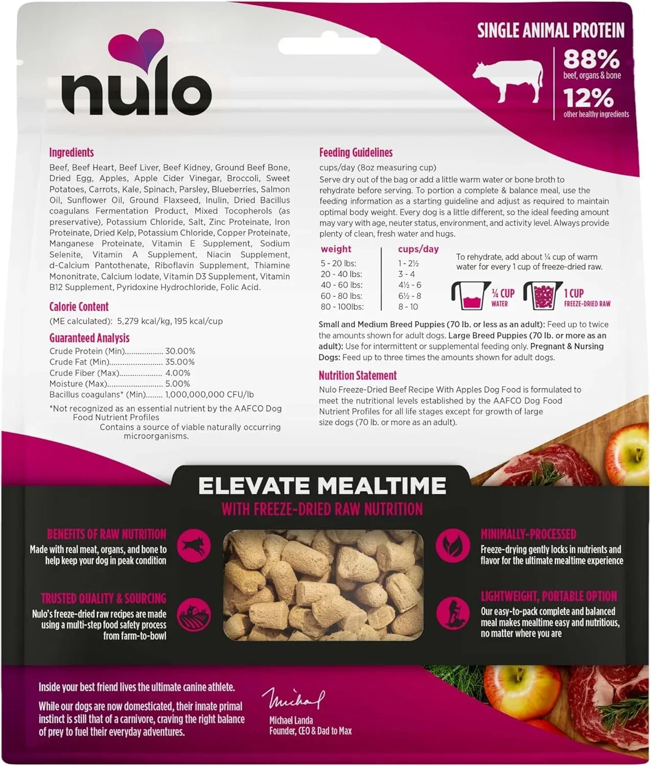 Nulo Grain-Free Freeze-Dried Raw Beef Recipe with Apples Complete and Balanced Dry Dog Food - Image 2