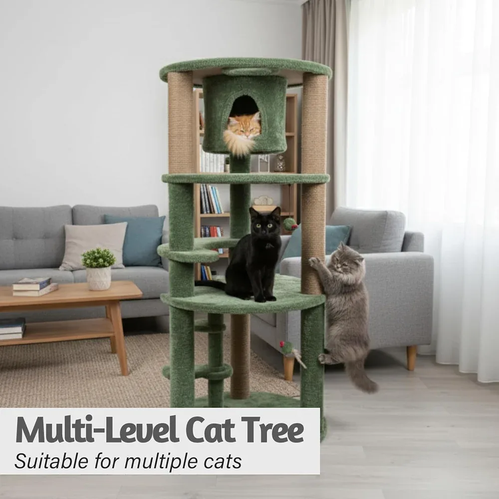 Furrlovers Multi Level Cat Tree with Condo & Jute Scratching Posts (Green) - Image 2