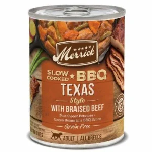 Merrick Grain-Free Slow Cooked BBQ Texas Style Beef Recipe Canned Wet Dog Food - 12.7 oz Cans - Case of 12
