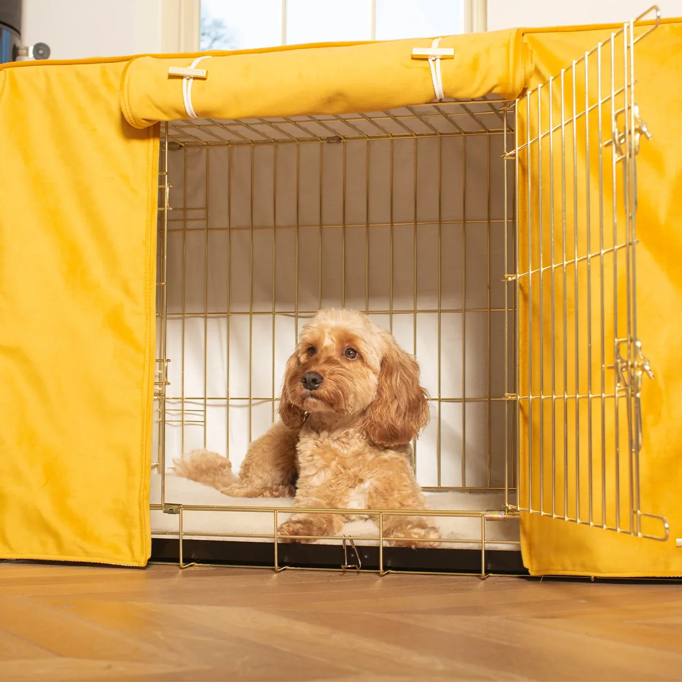 Dog Crate with Crate Cover in Saffron Velvet by Lords & Labradors - Image 2