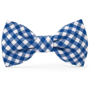 Lake Blue Gingham Dog Bow Tie
