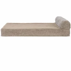 FurHaven Faux Fleece & Corduroy Chaise Lounge Memory Top Sofa Pet Bed - Sandstone (Small) - Image 2