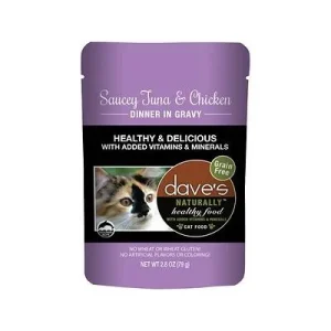 Dave's Pet Food Healthy Cat Food Pouch Saucey Tuna & Chicken Dinner in Gravy - 2.8 oz Cans - Case of 24