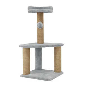 Furrlovers Two Floor Soft Fur Activity Cat Tree for Kittens & Cats with Scratching Post, Natural Sisal Rope & Hanging Ball (Grey)