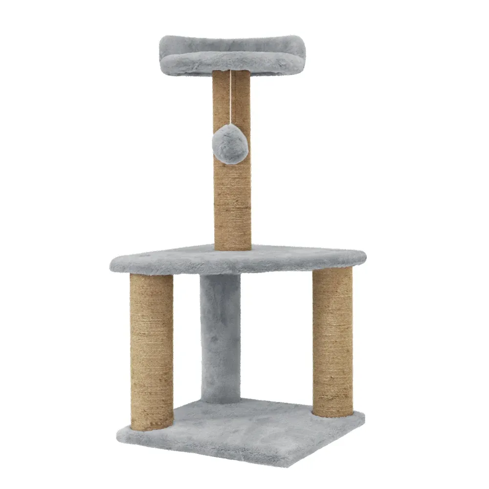 Furrlovers Two Floor Soft Fur Activity Cat Tree for Kittens & Cats with Scratching Post, Natural Sisal Rope & Hanging Ball (Grey)