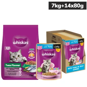 Whiskas Tuna in Jelly Kitten Cat Wet Food and Tuna Flavour Adult Cat Dry Food Combo