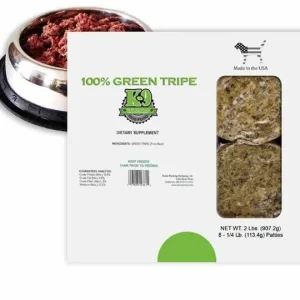 K-9 Kraving Frozen Food Green Tripe (bovine) Dietary Supplements - 8 Pack/4 oz Patties (2 lb)