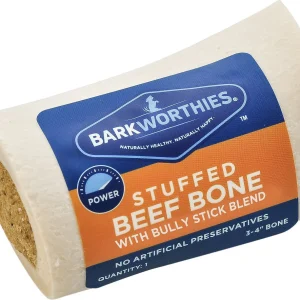 Barkworthies 3"-4" Shin Bone Stuffed with Bully Stick Blend Dog Chew Treats - 15 ct Case - Case of 1