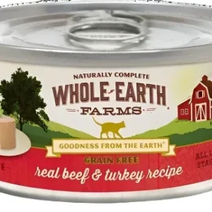 Whole Earth Farms Grain-Free Real Beef & Turkey Recipe Canned Cat Food - 5 oz Cans - Case of 24