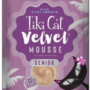 Tiki Cat Velvet Mousse Senior Salmon Cat Food in Pouches - 2.8 oz Pouches - Case of 12