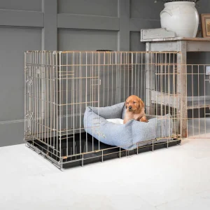 Dog Crate with Cosy & Calming Puppy Crate Bed in Pewter Herringbone by Lords & Labradors