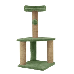 Furrlovers Two Floor Soft Fur Activity Cat Tree for Kittens & Cats with Scratching Post, Natural Sisal Rope & Hanging Ball (Green)
