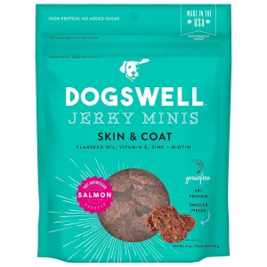 DOGSWELL Skin and Coat Grain Free Mini Jerky Salmon Soft and Chewy Dog Treats - 4 oz Bag