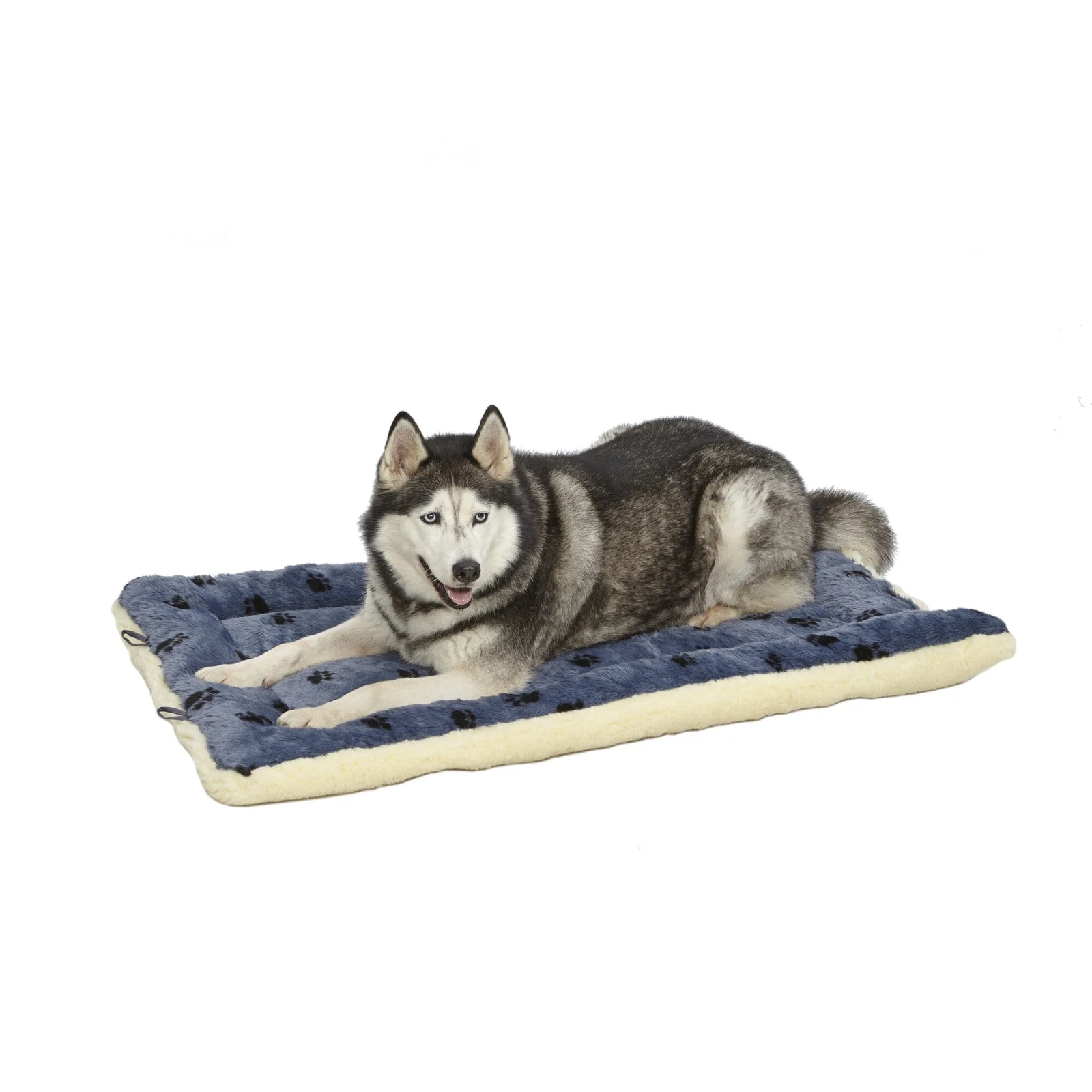 Midwest Homes Reversible Fleece Paw Print Machine Washable Pet Bed Mat - Blue/White