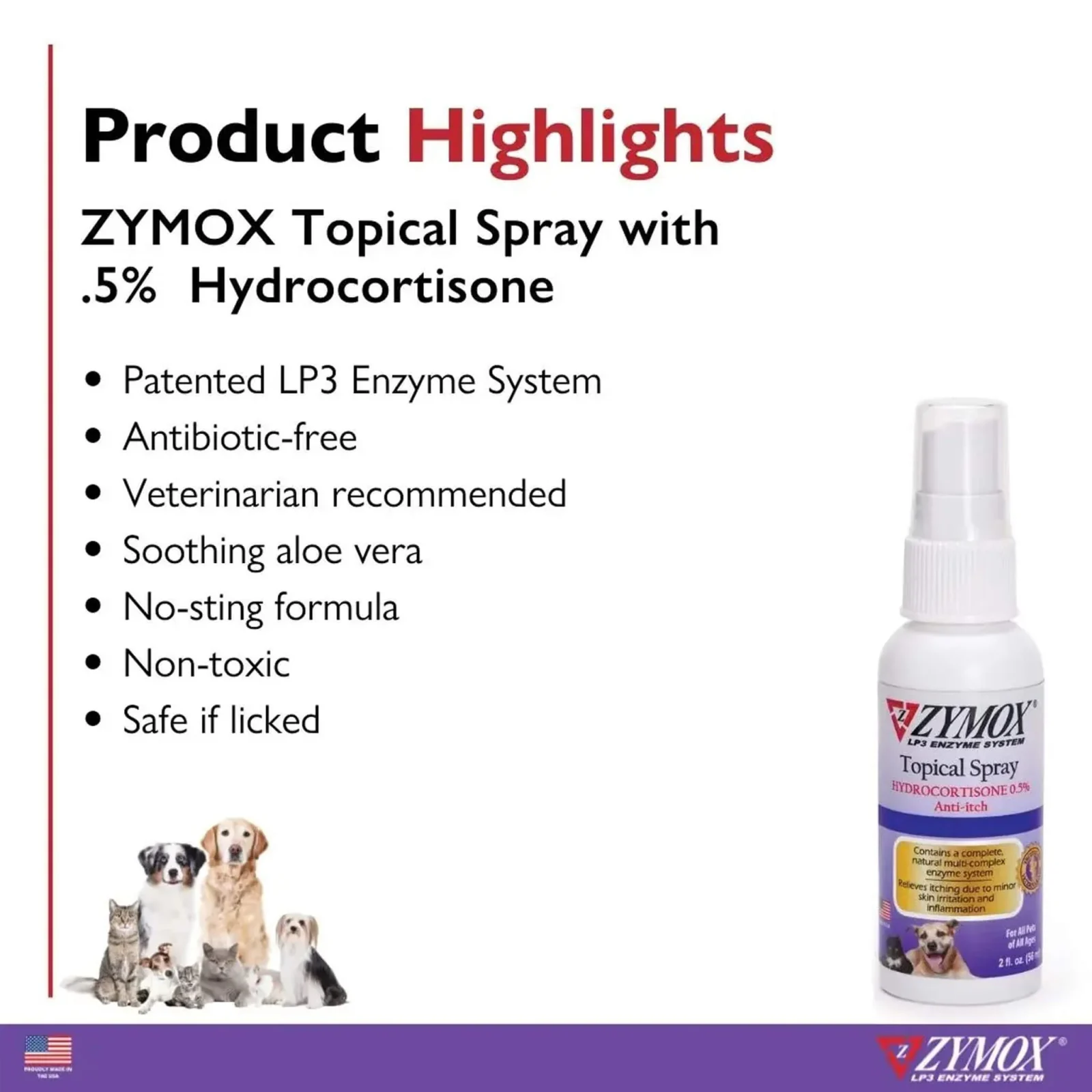 Zymox Topical Spray with Hydrocortisone for Dogs & Cats - Image 2