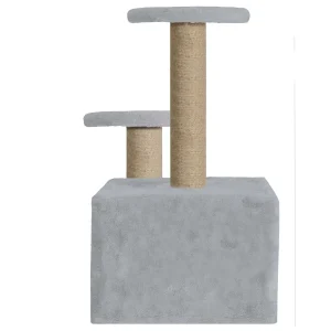 Furrlovers Soft Fur Activity Cat Tree with Natural Sisal Rope, Condo, Sisal Scratching Post & Hanging Ball Toys for Cats and Kittens (Grey)