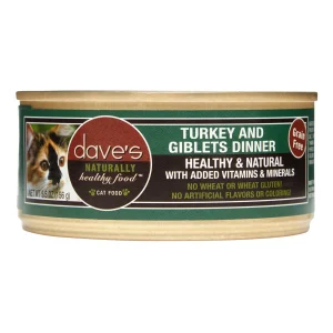 Dave's Pet Food Naturally Healthy Turkey & Giblets Dinner Canned Cat Food - 5.5 oz Cans - Case of 24