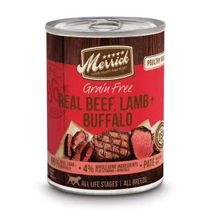 Merrick 96% Grain-Free Chunky Beef Lamb & Buffalo Canned Wet Dog Food - 12.7oz Cans - Case of 12