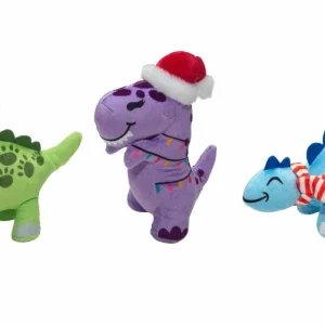 SnugArooz Christmas Dinos Plush Dog Toy 3 ct