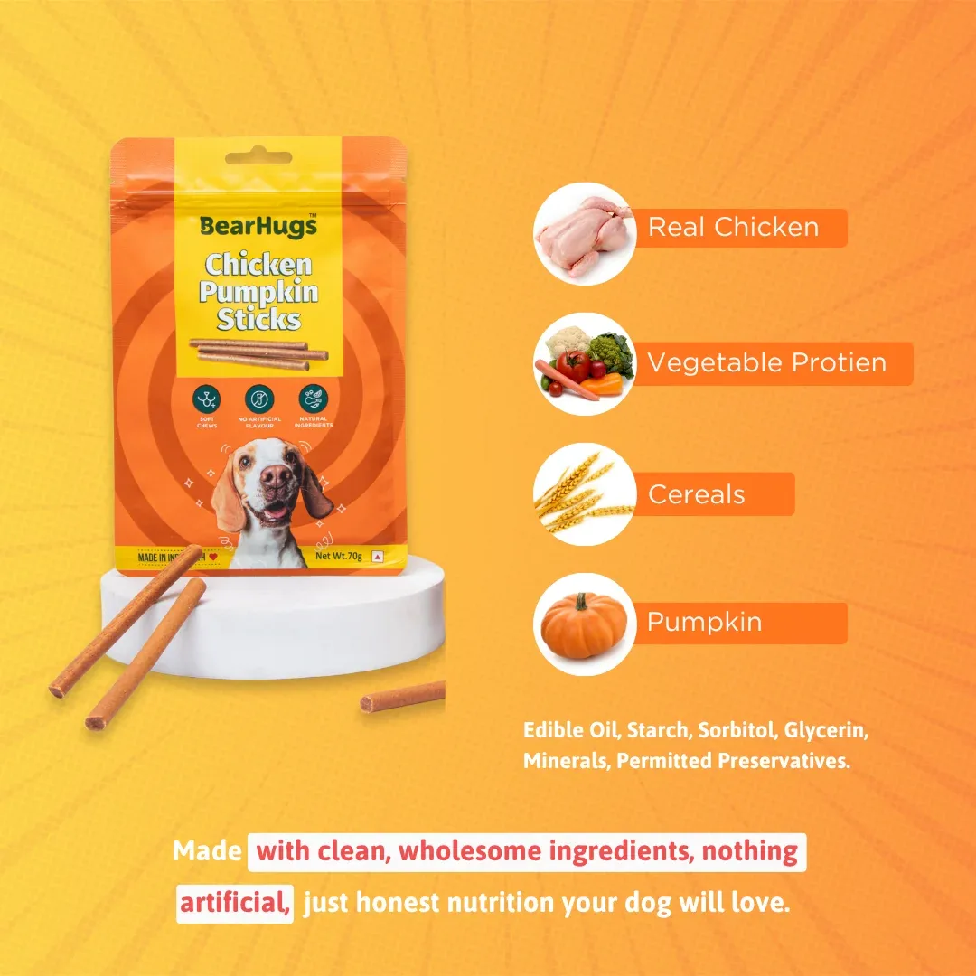 BearHugs Chicken & Pumpkin Soft & Chewy Sticks Dog Treats - Image 2