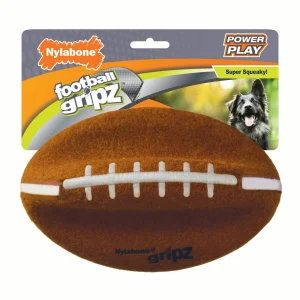 Nylabone Power Play Football Gripz Interactive Fetch and Chew Felt Dog Toy - Brown