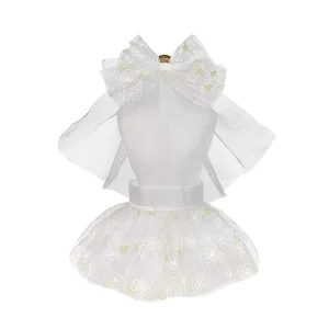 Wedding Dog Dress with Veil & Floral Embroidery by Bark Fifth Avenue