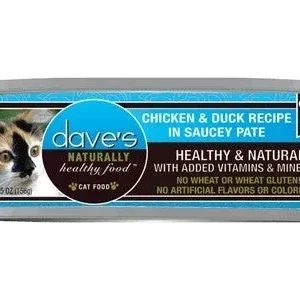 Dave's Pet Food Chicken & Duck Recipe in Saucey Pate Canned Cat Food - 5.5 oz Cans - Case of 24