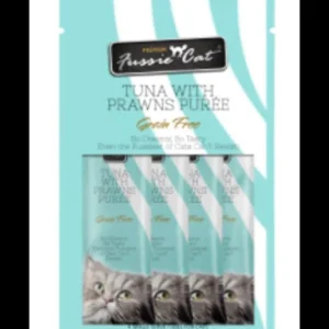 Pets Global Fussie Cat Tuna with Prawns Puree Puree Cat Treats - 4 pk/.05 oz tubes