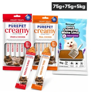 Purepet Crab, Chicken Lickable Treats with Scoopy Lavender Bentonite Litter Combo for Cats