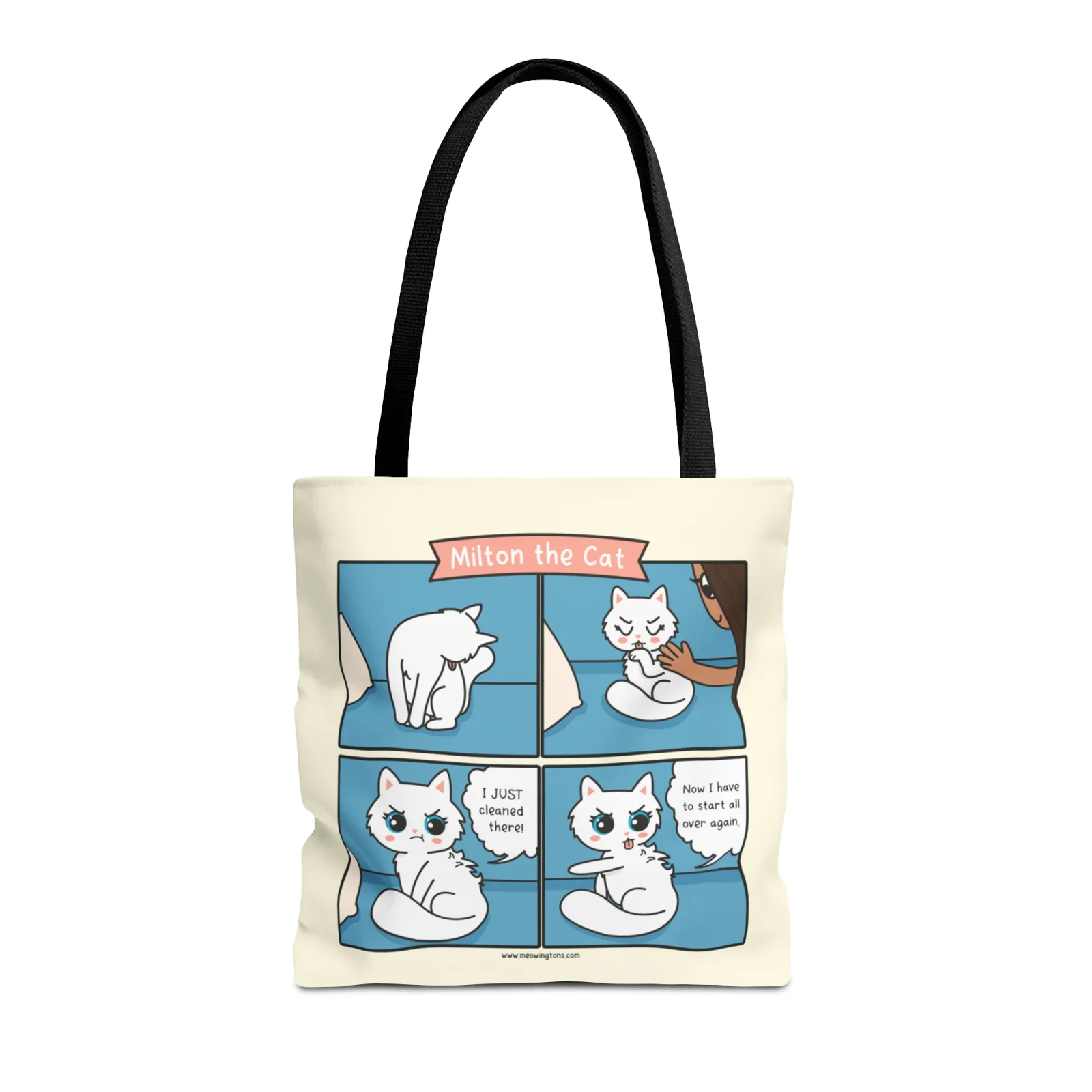 Cat Grooming Comic Tote Bag - Image 2