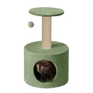 Furrlovers Plush Fur Cat Tree Condo with Jute Rope & Hanging Ball (Green)