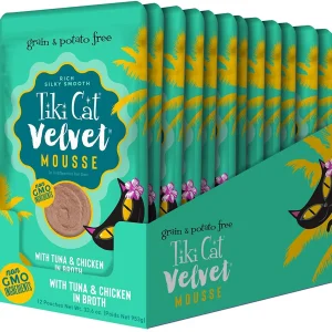 Tiki Cat Velvet Mousse Tuna & Chicken Cat Food in Pouches - 2.8 oz Pouches - Case of 12