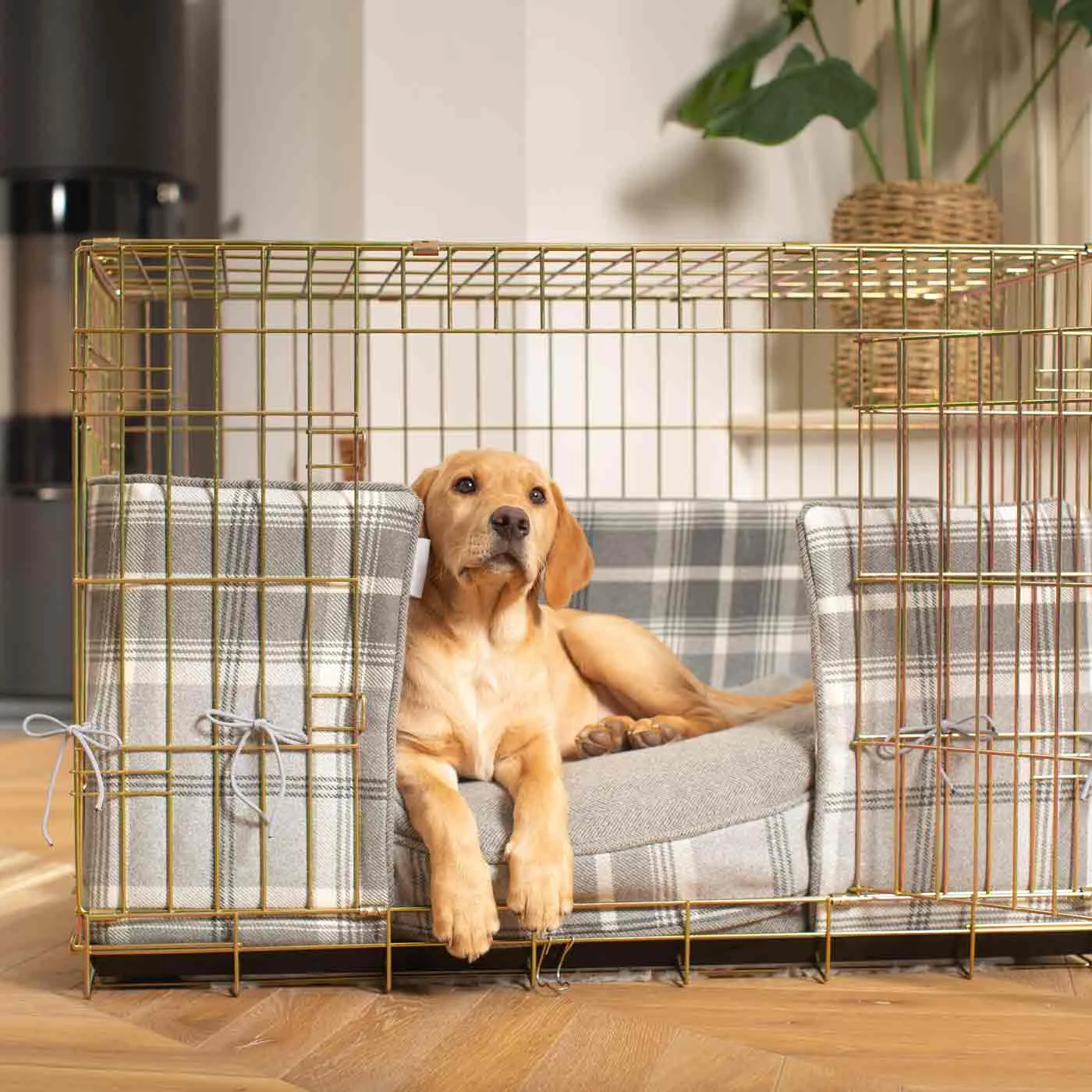 Dog Crate with Cushion & Bumper in Balmoral Dove Grey Tweed by Lords & Labradors