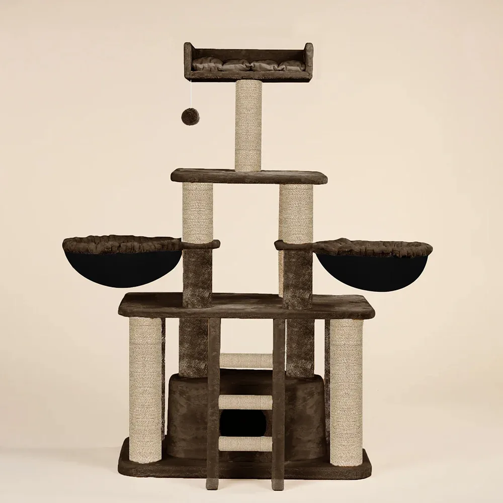 Furrlovers Fur Fabric Cat Tree with Hammocks, Condo & Jute Rope Scratching Posts