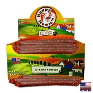 Happy Howie's Deli Style Sausages 12" Jumbo Sausages Lamb Natural Dog Chews - 36 ct Case - Case of 1