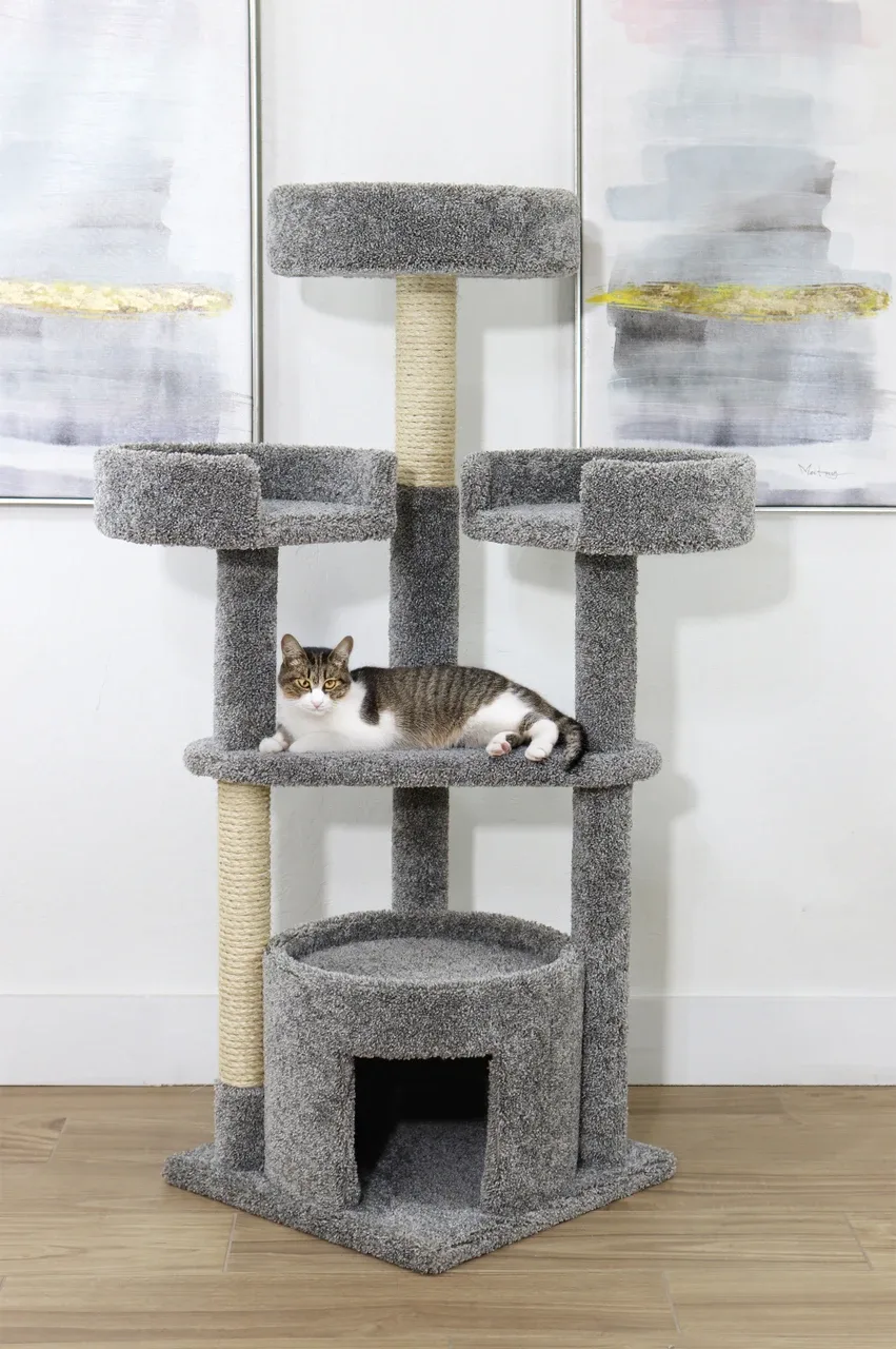 54" Indoor Cat House & Condo – Solid Wood Cat Furniture with Hideaway