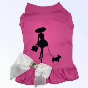 Classy Lady and Frenchie Dog Outfit - Stylish Pet Fashion in Pink and White, Bark Fifth Avenue