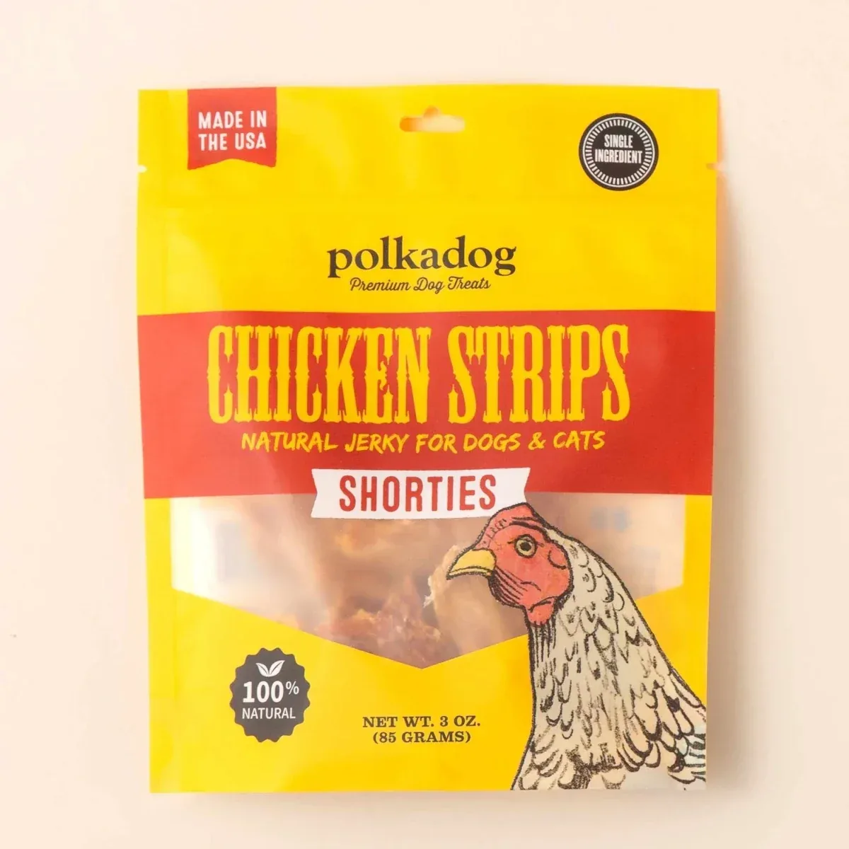 Polkadog Chicken Strips Jerky Shorties Dog and Cat Dog Treats 3 oz, 1