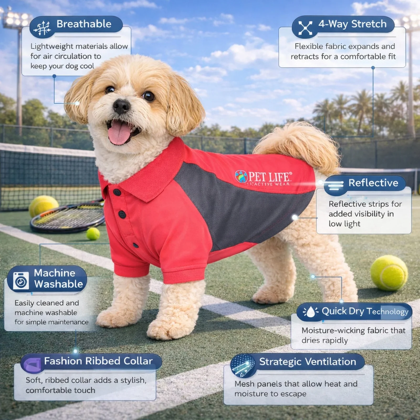Pet Life ® Active 'Barko Pawlo' Relax-Stretch Quick-Drying Performance Dog Polo T-Shirt - Image 2