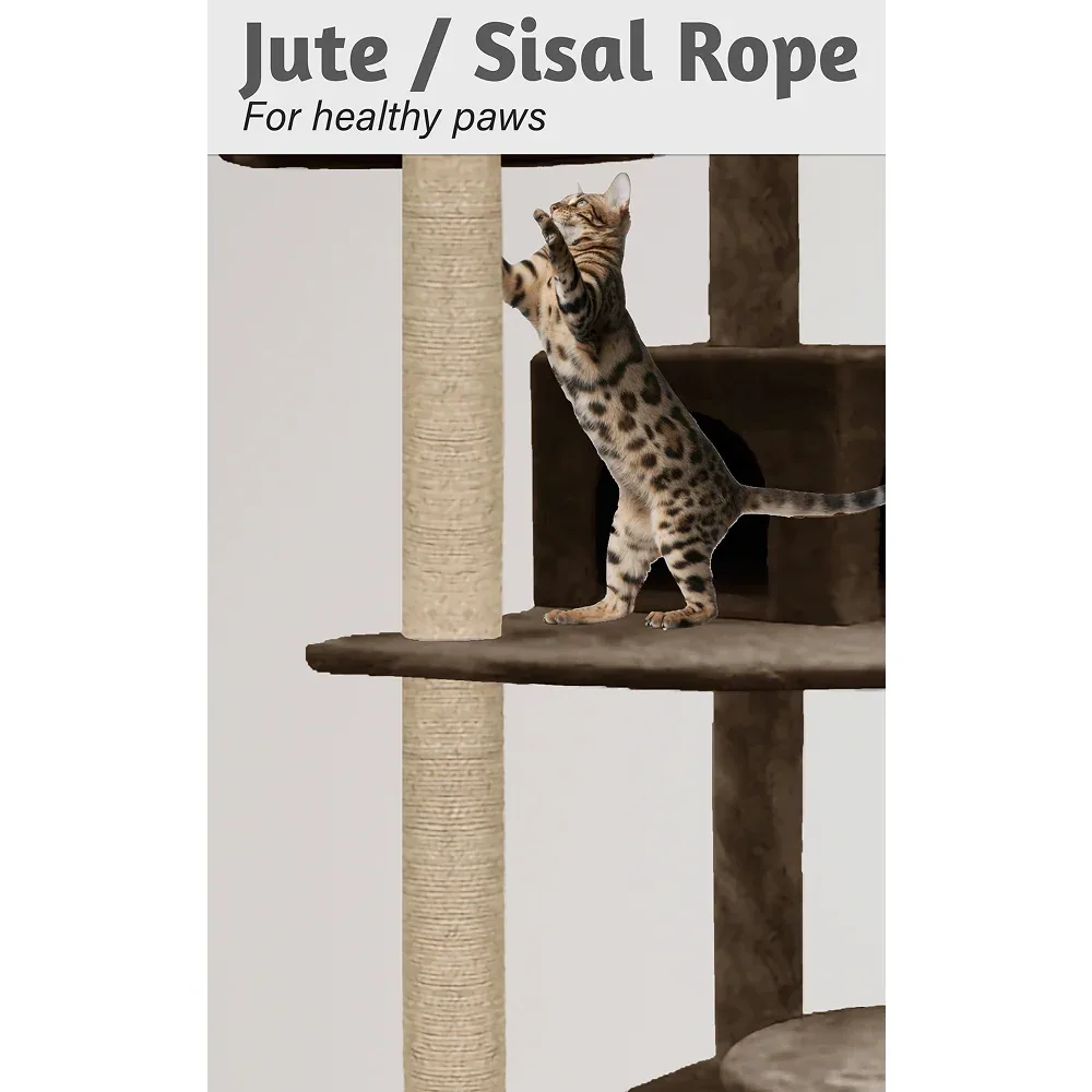 Furrlovers Multilevel Cat Tree with Condo & Jute Rope Scratching Posts (Brown) - Image 2