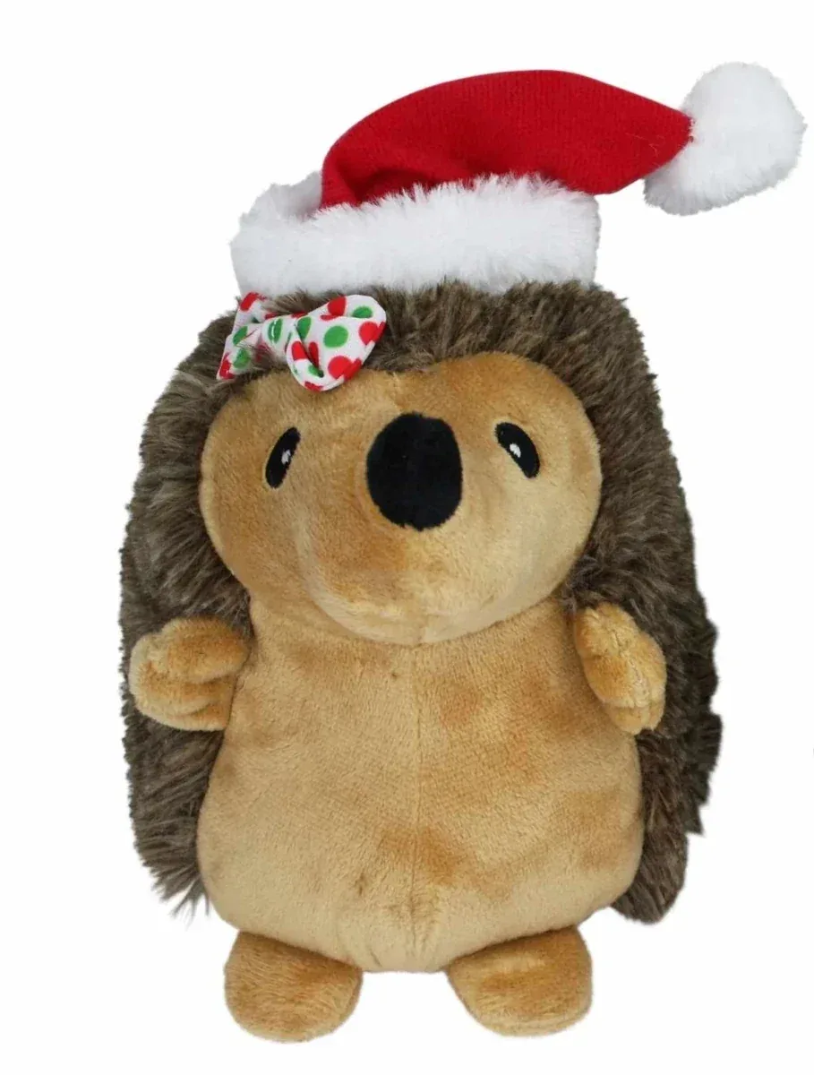 Multipet Hedgehog with Hair Bow & Red Santa Hat - 8 in