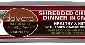 Dave's Pet Food Naturally Healthy Shredded Chicken in Gravy Canned Cat Food - 5.5 oz Cans - Case of 24