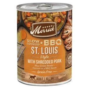 Merrick Grain-Free Slow Cooked BBQ St. Louis Style with Shredded Pork Canned Wet Dog Food - 12.7 oz Cans - Case of 12