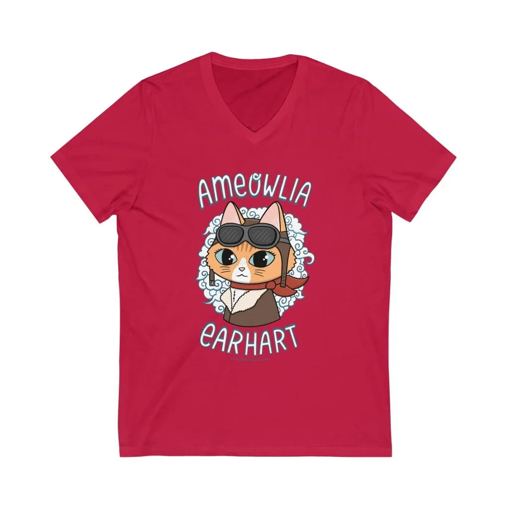 Ameowlia Earhart V-Neck Cat Shirt - Image 2
