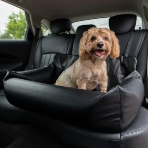 PupProtector™ Faux Cool-to-Touch Vegan Leather Memory Foam Dog Car Bed - Black