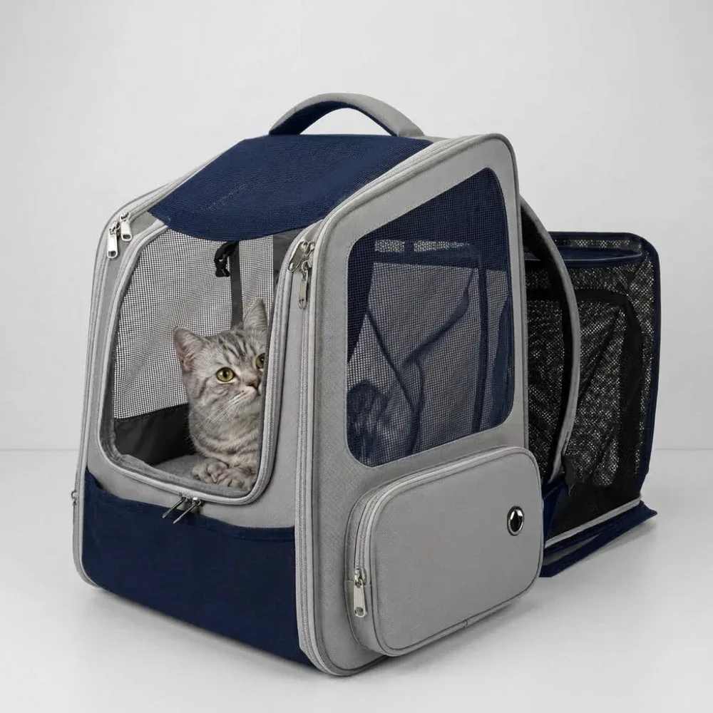 Skatrs Breathable Cat Backpack Carrier Foldable & Ventilated Travel Bag for Adult & Kitten Cats (Blue) - Image 2
