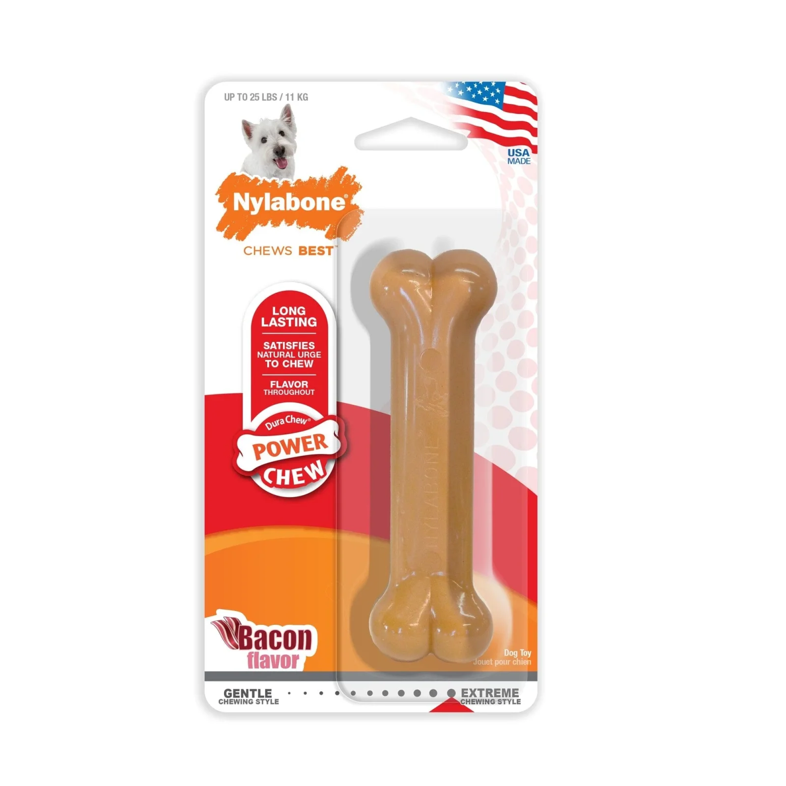 Nylabone Classic Bone Durable Power-Chew Bacon Flavored Nylon Chew Dog Toy - Image 2