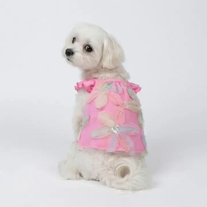 Floral Mesh Ruffle Dog Shirt