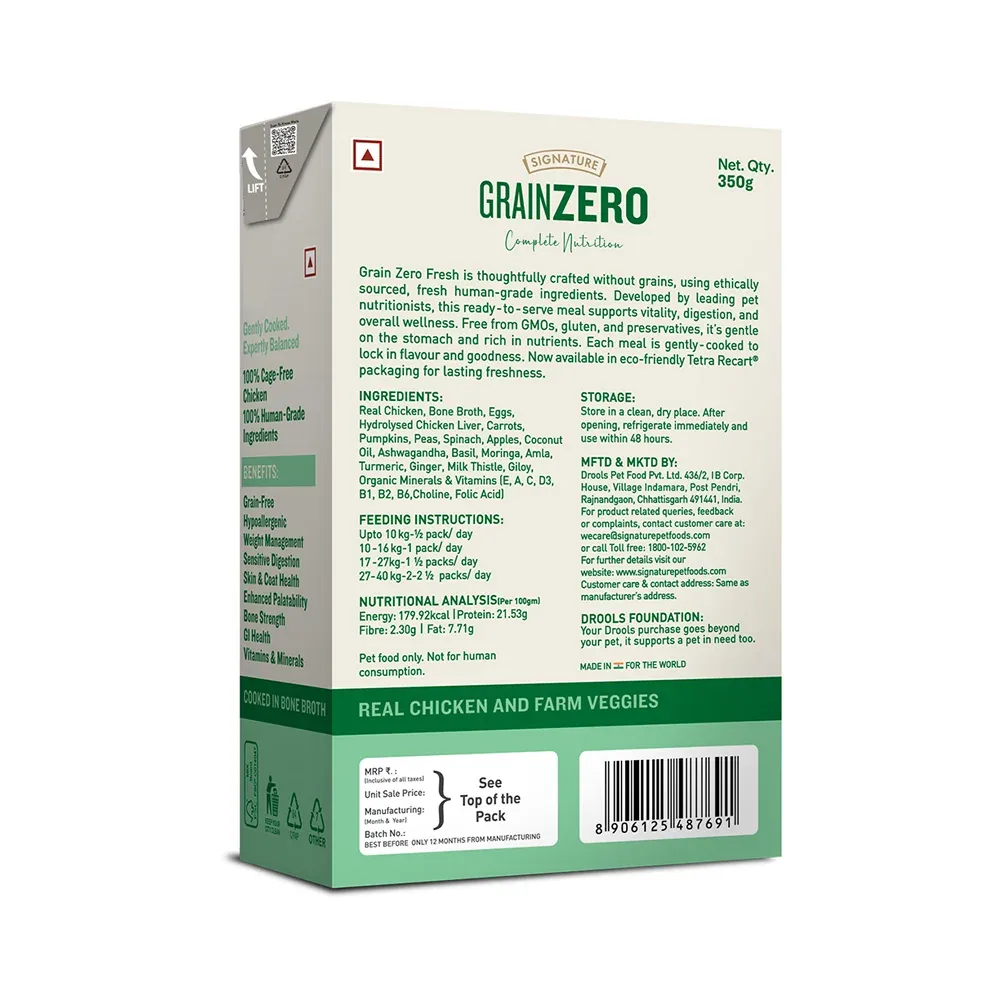 Signature Grain Zero Tetra Pack Real Chicken Veggies Dog Fresh Food - Image 2